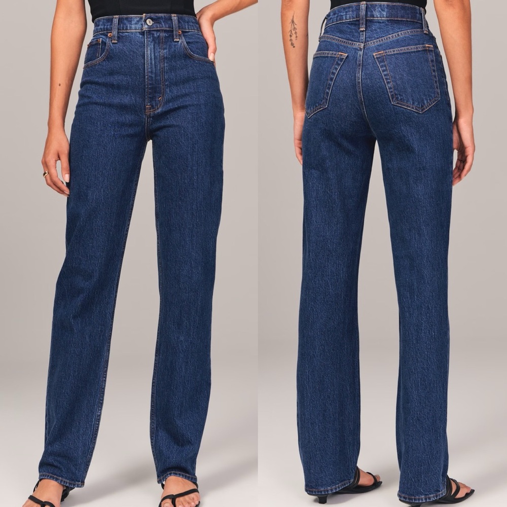 Abercrombie & Fitch Women's Straight Leg Jeans - Dark Blue